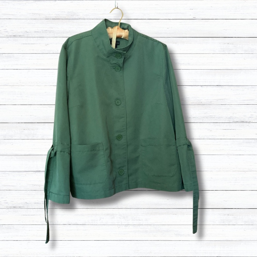 Ann Taylor Green Utility Jacket with Tie Bell Sleeves XL